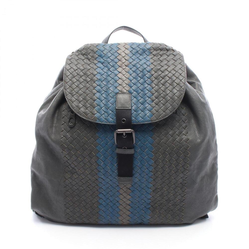 BOTTEGA VENETA Blue Leather Intrecciato Backpack